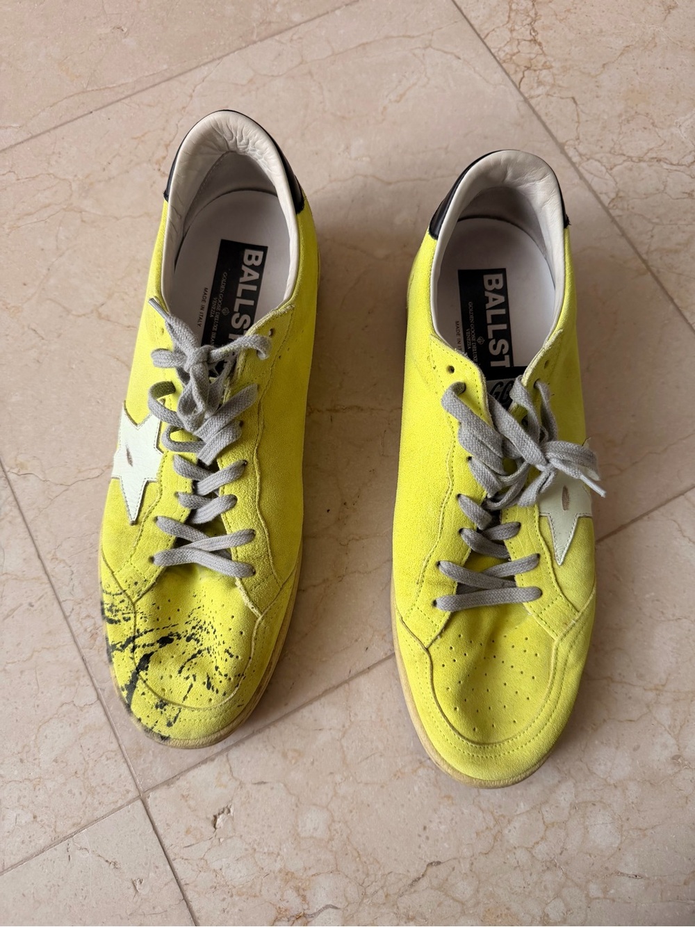 Golden Goose Neon Yellow Suede Low-Top Sneakers with White Star